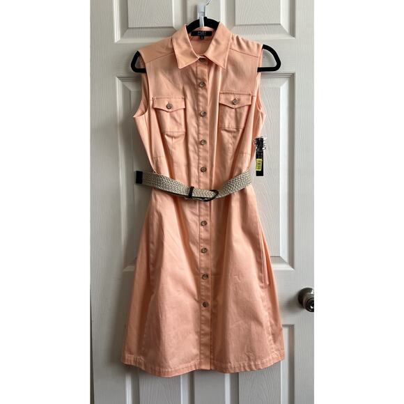 Alex Marie Dresses & Skirts - ALEX MARIE Peach Button Front Sleeveless Belted Shirt Sheath Dress Sz 8 NWT